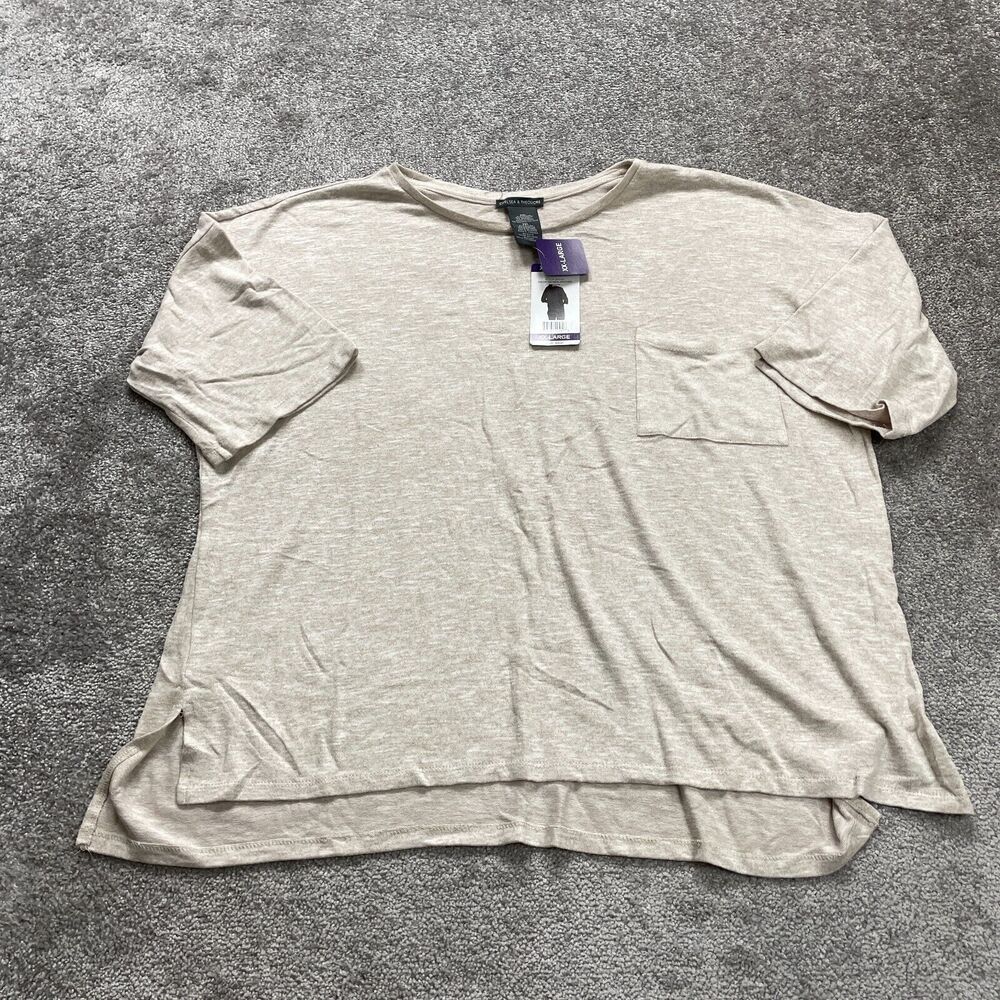 Chelsea & Theodore Sweater Womens XXL Oatmeal Heather Half Sleeve Pocket NWT New